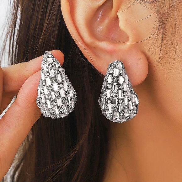 Silver Water Drop Crystal Earrings - Picture 3 of 5